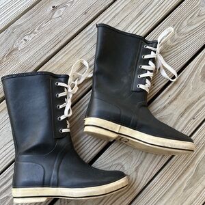 Sperry Top-Sider lace up wellies black 10 rain boots